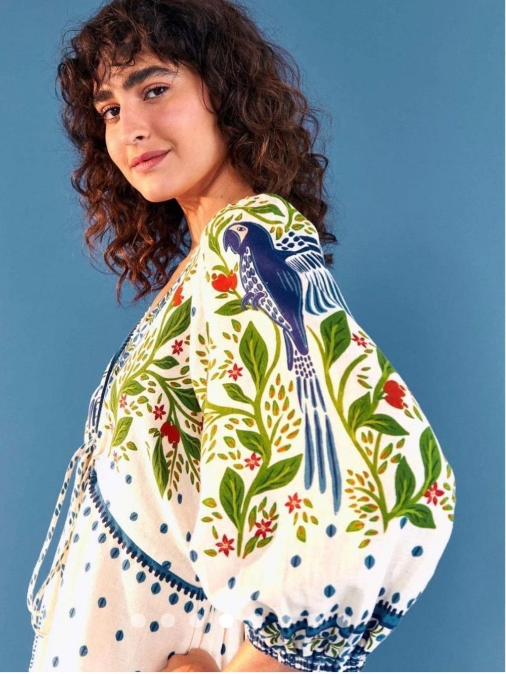 FARM Rio White Maxi Dress with Blue & Green Floral Print - Picture 3 of 7